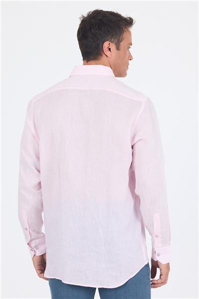 Uzun Kol Düz Keten Düğmeli Yaka Cepsiz Casual Comfort Fit Gömlek 1004250114