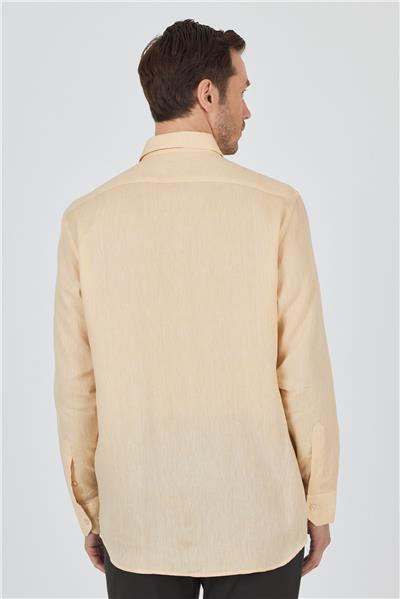 Uzun Kol Düz Keten Düğmeli Yaka Cepsiz Casual Comfort Fit Gömlek 1004250114