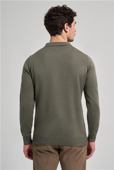 Uzun Kol Düz Örme Polo Yaka Cepsiz Pamuklu Comfort Fit Triko 1012245207