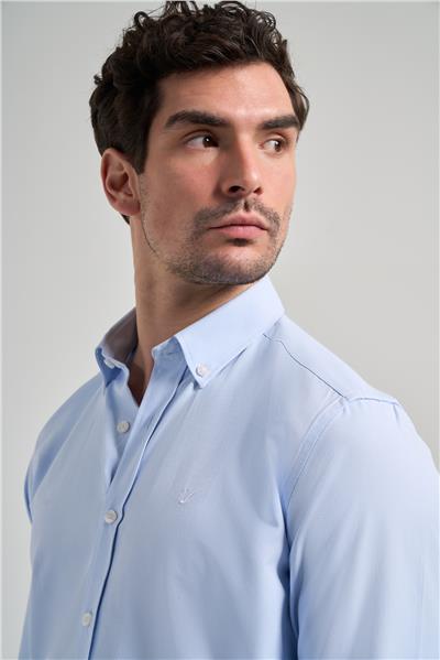 Mavi Kol Düz Oxford Düğmeli Yaka Cepsiz Pamuklu Classic Slim Fit Gömlek 1004250168