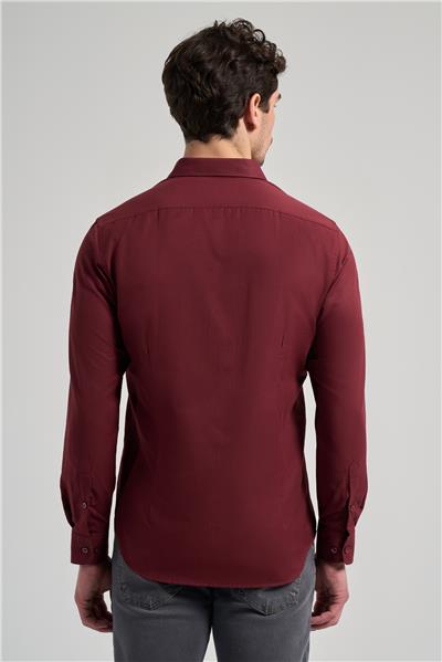Bordo Kol Düz Oxford Düğmeli Yaka Cepsiz Pamuklu Classic Slim Fit Gömlek 1004250168