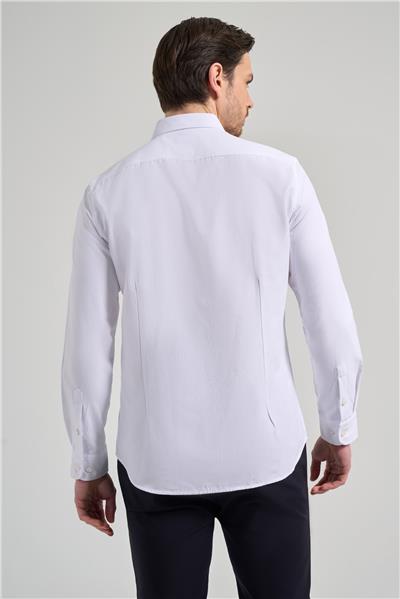 Beyaz Kol Düz Oxford Düğmeli Yaka Cepsiz Pamuklu Classic Slim Fit Gömlek 1004250168