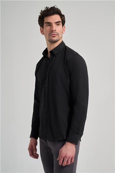 Siyah Kol Düz Oxford Düğmeli Yaka Cepsiz Pamuklu Classic Slim Fit Gömlek 1004250168