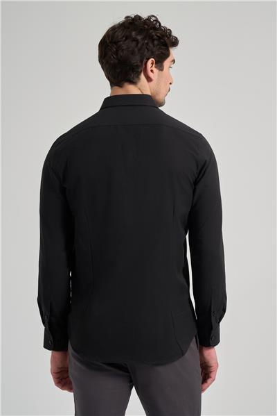 Siyah Kol Düz Oxford Düğmeli Yaka Cepsiz Pamuklu Classic Slim Fit Gömlek 1004250168