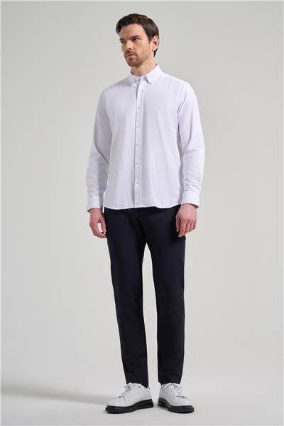 Beyaz Kol Düz Oxford Düğmeli Yaka Cepsiz Pamuklu Classic Slim Fit Gömlek 1004250168
