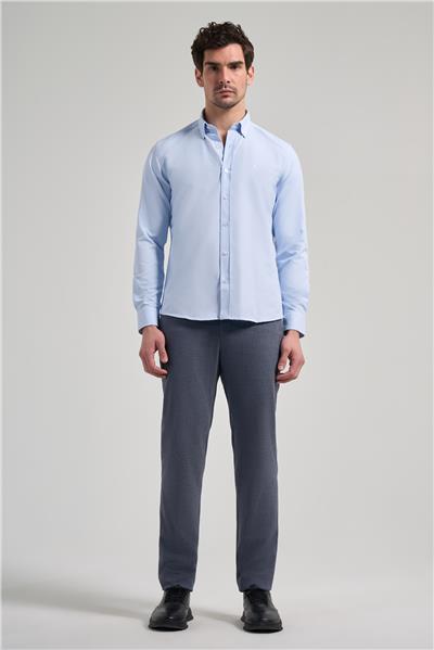 Mavi Kol Düz Oxford Düğmeli Yaka Cepsiz Pamuklu Classic Slim Fit Gömlek 1004250168