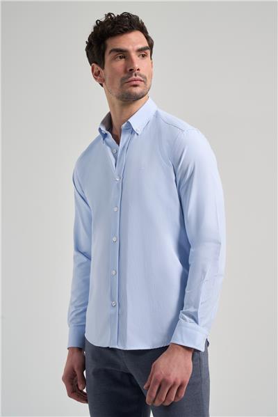 Mavi Kol Düz Oxford Düğmeli Yaka Cepsiz Pamuklu Classic Slim Fit Gömlek 1004250168