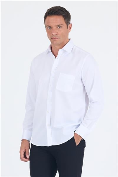 Uzun Kol Kareli Desen Armürlü Sert Yaka cepli Pamuklu Classic Comfort Fit Gömlek 1004250186