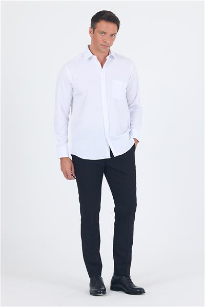 Uzun Kol Kareli Desen Armürlü Sert Yaka cepli Pamuklu Classic Comfort Fit Gömlek 1004250186