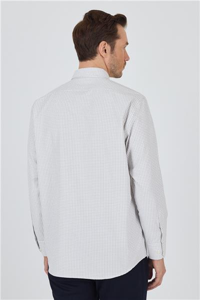 Bej Uzun Kol Kareli Desen Bez Ayağı Düğmeli Yaka cepli Pamuklu Classic Comfort Fit Gömlek 1004250197