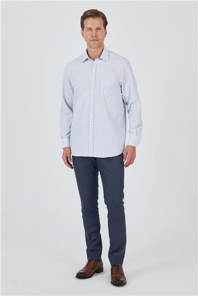 Beyaz Kol Kareli Desen Bez Ayağı Sert Yaka cepli Pamuklu Classic Comfort Fit Gömlek 1004250176