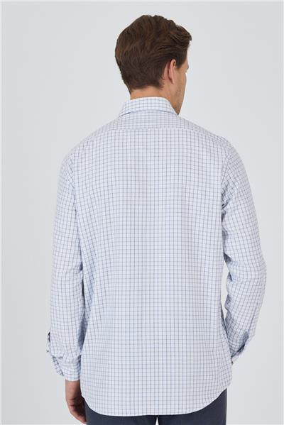 Beyaz Kol Kareli Desen Bez Ayağı Sert Yaka cepli Pamuklu Classic Comfort Fit Gömlek 1004250176