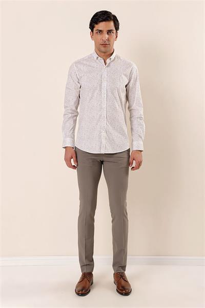 Sarı Uzun Kollu Baskılı Cepsiz Pamuklu Likralı Casual Slim Fit Dar Kesim Gömlek 1004230136