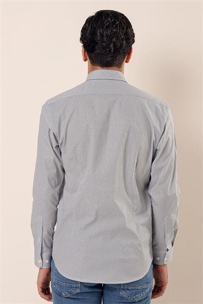 Beyaz Uzun Kollu Baskılı Cepsiz Pamuklu Likralı Casual Slim Fit Dar Kesim Gömlek 1004230120