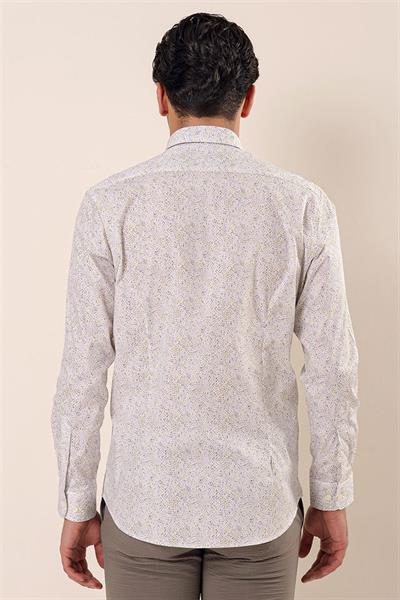 Sarı Uzun Kollu Baskılı Cepsiz Pamuklu Likralı Casual Slim Fit Dar Kesim Gömlek 1004230136