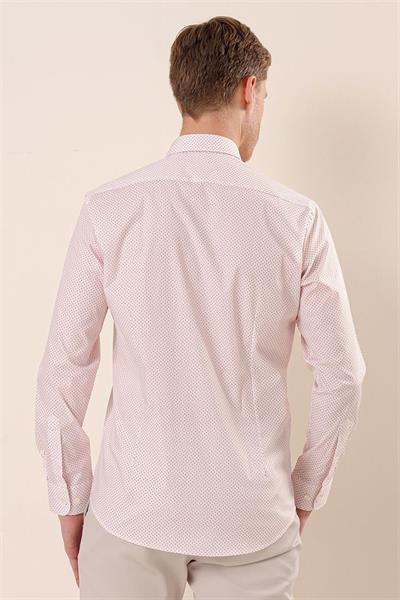 Somon Uzun Kollu Baskılı Cepsiz Pamuklu Likralı Klasik Slim Fit Dar Kesim Gömlek 1004230115