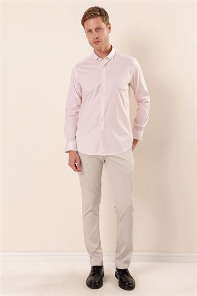 Somon Uzun Kollu Baskılı Cepsiz Pamuklu Likralı Klasik Slim Fit Dar Kesim Gömlek 1004230115