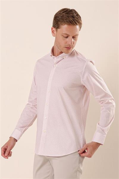 Somon Uzun Kollu Baskılı Cepsiz Pamuklu Likralı Klasik Slim Fit Dar Kesim Gömlek 1004230115