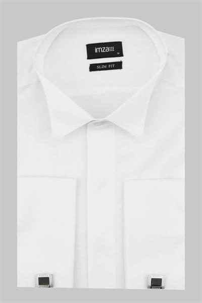 Beyaz Uzun Kollu Bez Ayağı Ata Yaka Cepsiz Pamuklu Basic Slim Fit Dar Kesim Gömlek 1004230060