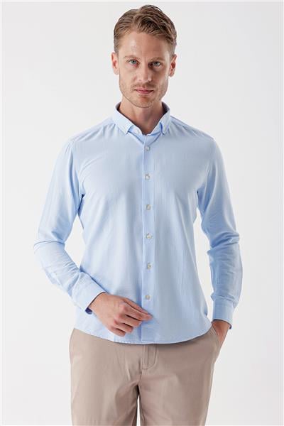 DMT Yaka Uzun Kol Cepsiz Slim Fit Classic Esnek Gömlek 1004230233