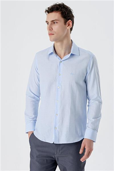 Mavi Uzun Kollu Armürlü Cepsiz Pamuklu Slim Fit Gömlek 1004235168