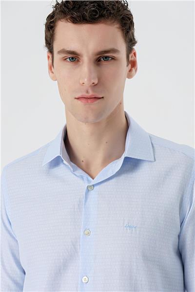 Mavi Uzun Kollu Armürlü Cepsiz Pamuklu Slim Fit Gömlek 1004235168