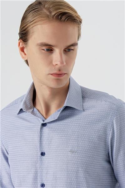 Lacivert Uzun Kollu Armürlü Cepsiz Pamuklu Slim Fit Gömlek 1004235168