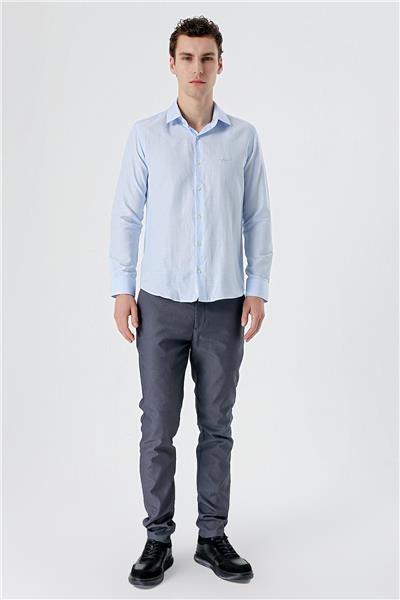 Mavi Uzun Kollu Armürlü Cepsiz Pamuklu Slim Fit Gömlek 1004235168