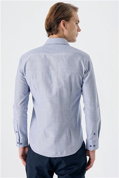 Lacivert Uzun Kollu Armürlü Cepsiz Pamuklu Slim Fit Gömlek 1004235168