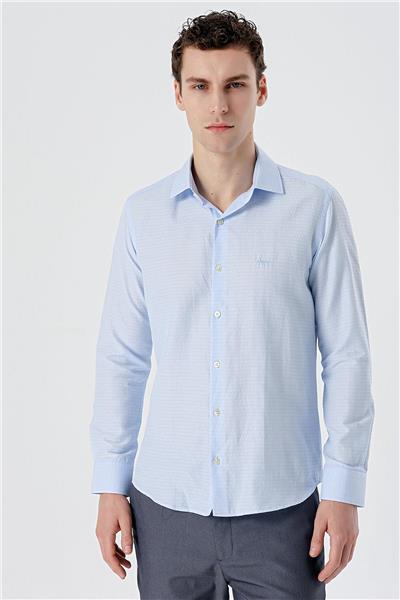 Mavi Uzun Kollu Armürlü Cepsiz Pamuklu Slim Fit Gömlek 1004235168