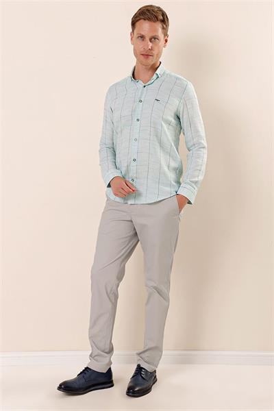 Koyu Yeşil Uzun Kollu Kareli Cepsiz Klasik Slim Fit Dar Kesim Gömlek 1004230175