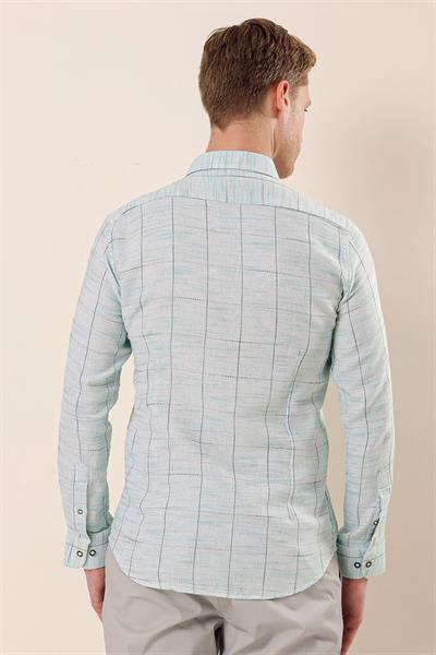 Koyu Yeşil Uzun Kollu Kareli Cepsiz Klasik Slim Fit Dar Kesim Gömlek 1004230175