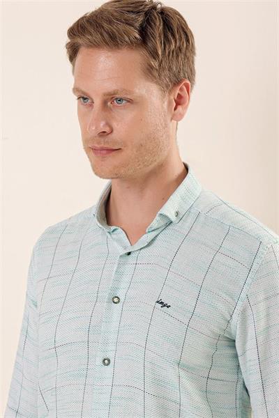 Koyu Yeşil Uzun Kollu Kareli Cepsiz Klasik Slim Fit Dar Kesim Gömlek 1004230175