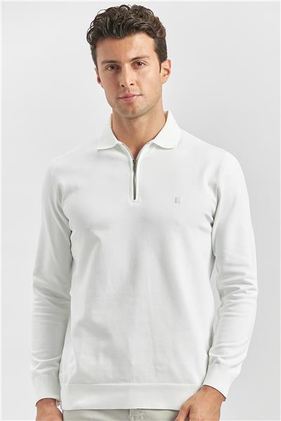 Açık Krem Uzun Kollu Örme Polo Yaka Slim Fit Dar Kesim Triko 1012245150