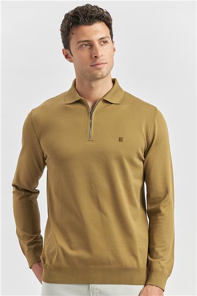 Bal Uzun Kollu Örme Polo Yaka Slim Fit Dar Kesim Triko 1012245150