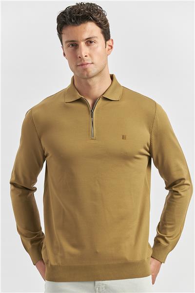 Bal Uzun Kollu Örme Polo Yaka Slim Fit Dar Kesim Triko 1012245150