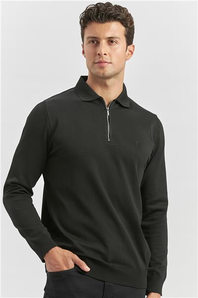 Siyah Uzun Kollu Örme Polo Yaka Slim Fit Dar Kesim Triko 1012245150