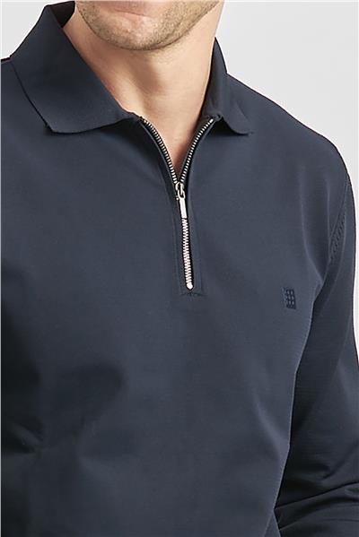 Koyu Lacivert Uzun Kollu Örme Polo Yaka Slim Fit Dar Kesim Triko 1012245150