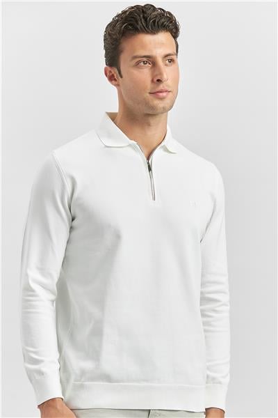 Açık Krem Uzun Kollu Örme Polo Yaka Slim Fit Dar Kesim Triko 1012245150