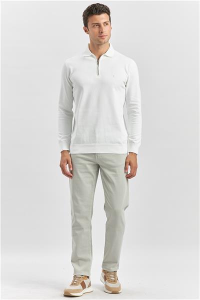 Açık Krem Uzun Kollu Örme Polo Yaka Slim Fit Dar Kesim Triko 1012245150