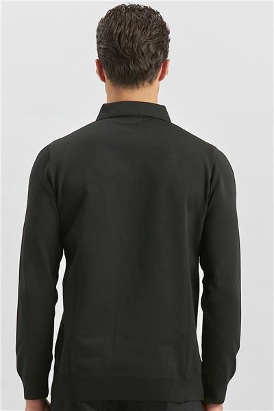 Siyah Uzun Kollu Örme Polo Yaka Slim Fit Dar Kesim Triko 1012245150