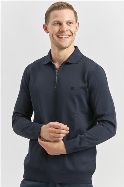 Koyu Lacivert Uzun Kollu Örme Polo Yaka Slim Fit Dar Kesim Triko 1012245150