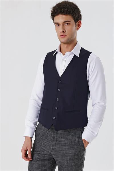 Koyu Lacivert V Yaka Klasik Yelek 1009230153