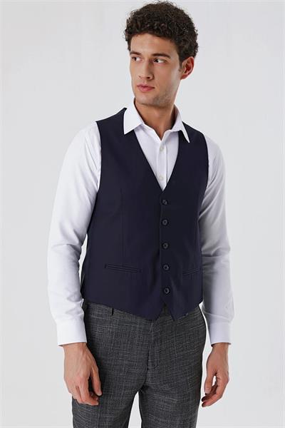 Koyu Lacivert V Yaka Klasik Yelek 1009230153