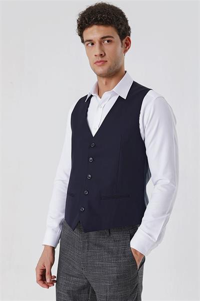 Koyu Lacivert V Yaka Klasik Yelek 1009230153