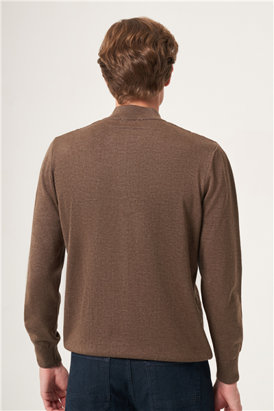 Vizon Fermuarlı Dik Yaka Örme Comfort Fit Pamuklu Triko 1012265109