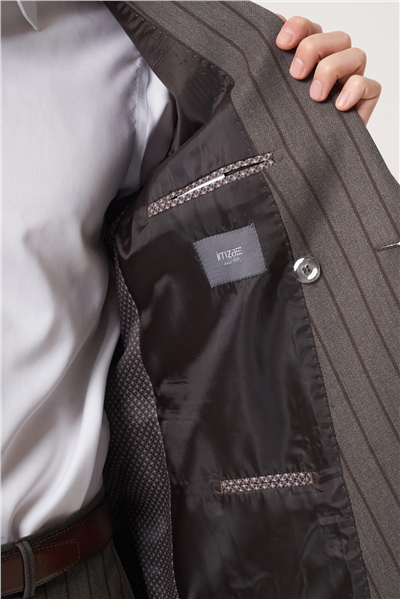 Vizon-Kahverengi Kırlangıç Yaka Çizgili Kruvaze 6 Drop Slim Fit Tam Astar Esnek Takım Elbise 1001260286