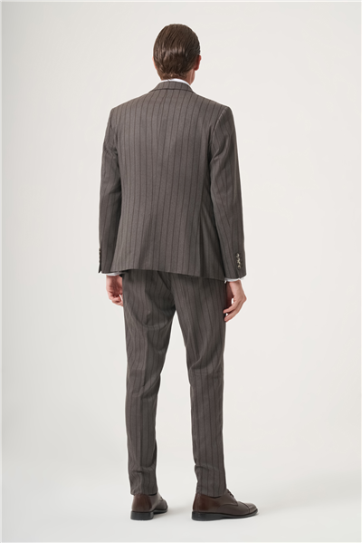 Vizon-Kahverengi Kırlangıç Yaka Çizgili Kruvaze 6 Drop Slim Fit Tam Astar Esnek Takım Elbise 1001260286