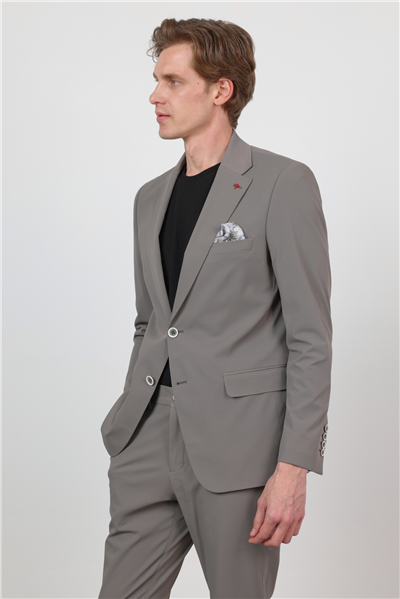 Kendinden Desenli Mono Yaka 6 Drop Slim Fit Takım Elbise 1001260162