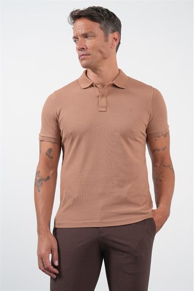 Vizon Polo Yaka Pike Kısa Kol Slim Fit Pamuklu Tişört 1011260169